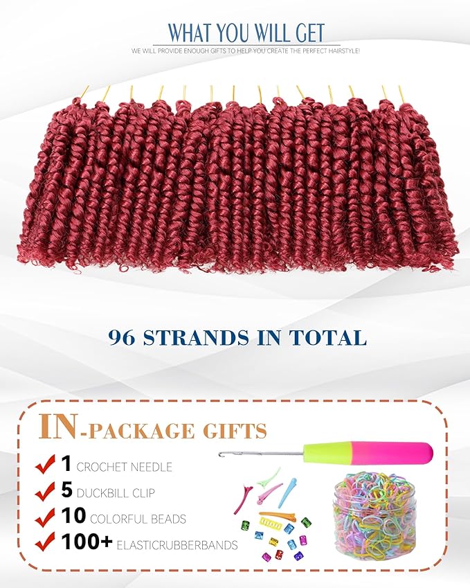 Short Passion Twist Crochet Hair for Black Women and Kids,Pre-Twisted Pre Looped Passion Twist Hair,4 Inch 8 Packs Burgundy Short Bob Spring Twist Bohemian Braids,Curly Hair Extensions(4"-8P,BUG)