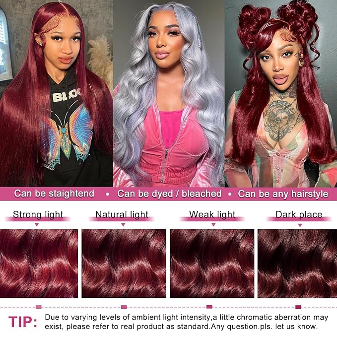 MEGOOD 250% Density Burgundy Wig Human Hair 13x4 HD Body Wave 99J Burgundy Lace Front Wigs Human Hair Pre Plucked 13x4 Glueless Burgundy Wig for Women Red Wig 18 Inch