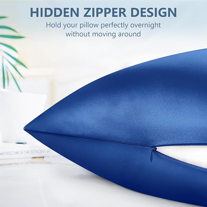 Silk Pillow Cases Standard Size 100% Mulberry Silk Pillowcase for Hair & Skin Inches 22 Momme Both Sided Grade 6A Silk Cooling Soft Breathable 20 x 26 with Hidden Zipper 1PC, Royal Blue