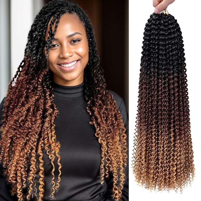 Dorsanee Ombre Passion Twist Hair 24 Inch 7 Packs Water Wave Crochet Hair Long Bohemian Curly Braiding Hair for Butterfly Locs, Faux Locs, Boho Style Spring Twist Crochet Braids (1B/30/27#)