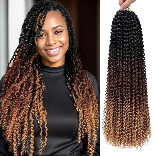 Dorsanee Ombre Passion Twist Hair 24 Inch 7 Packs Water Wave Crochet Hair Long Bohemian Curly Braiding Hair for Butterfly Locs, Faux Locs, Boho Style Spring Twist Crochet Braids (1B/30/27#)