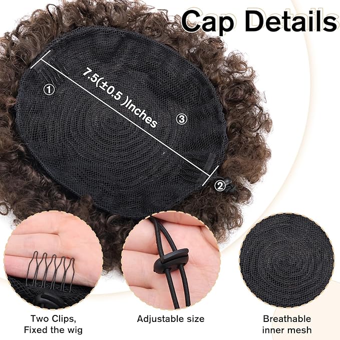 AISI QUEENS Afro Puff Drawstring Ponytail for Black Women, Large Size Kinky Curly Afro Ponytail Synthetic Hair Puffs, Deep Brown Afro Bun Drawstring Ponytail for Women Girls(2-33#)