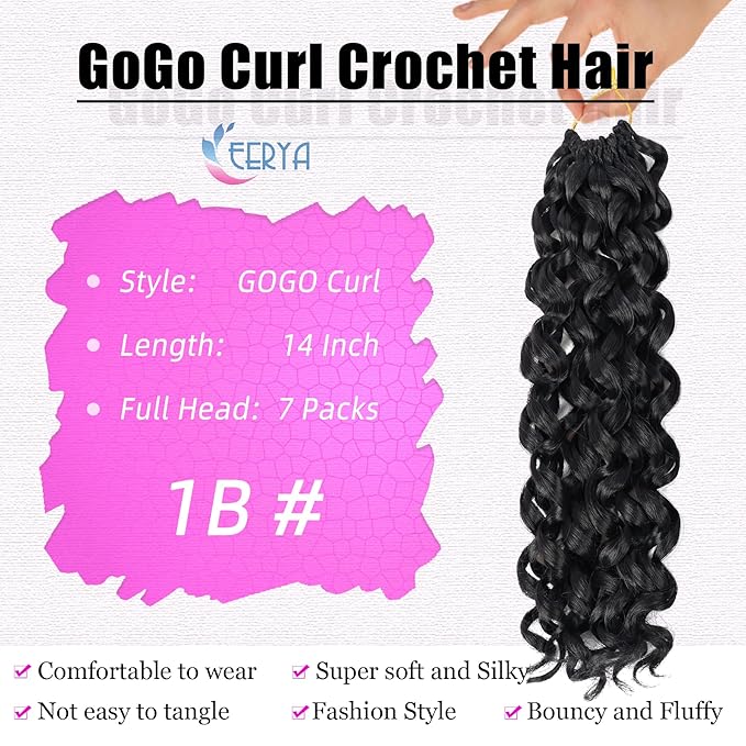 7 Packs GoGo Curl Crochet Hair 14 Inch Short Curly Crochet Hair for Women Beach Curl Water Wave Deep Twist Crochet Braids Synthetic Braiding Hair Extensions (14 Inch, 1B)