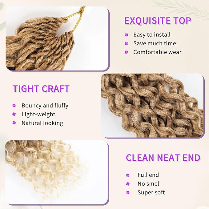 Gogo Curl Crochet Hair 7 Packs Pure Protein Fiber Close to Human Hair Pre looped Water Wave Crochet Hair Deep Twist Synthetic Braiding Hair for Women (P27/613, 12Inch)