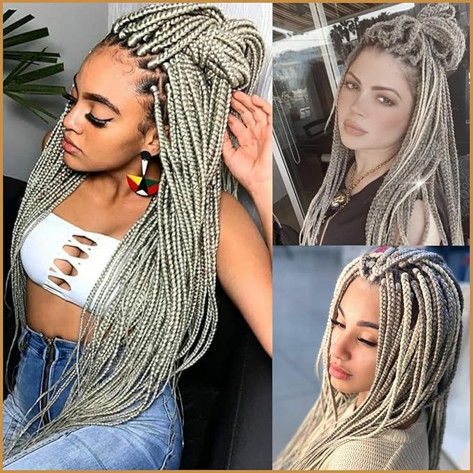 Silver Pre stretched Braiding Hair 2 Packs Pre feathered Braid Hair Extensions 30 Inches Hair Braids