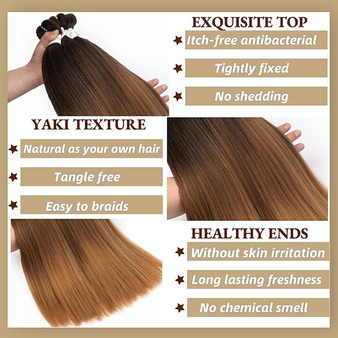 Ombre Braiding Hair 24 Inch Pre Stretched Braiding Hair Extensions 8 Packs Hot Water Setting 100% Kanekalon Synthetic Crochet Hair Braids(24Inch,T1B/30/27#).