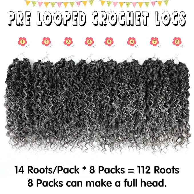 Fulcrum Goddess Locs Crochet Hair 12 Inch, 8 Packs New Faux Locs Crochet Hair for Black Women, Crochet locs with Curly Ends (12Inch (Pack of 8), Tgray#)