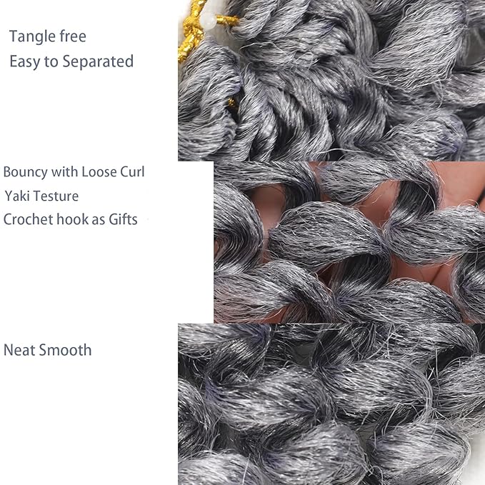 Grey Short Jamaican Bounce Crochet Hair 3 Packs 2X Ringlet Wand Curl Crochet Hair 12 Inch Gray Curly Crochet Hair Extensions Curly Crochet Braiding Hair 60 Roots