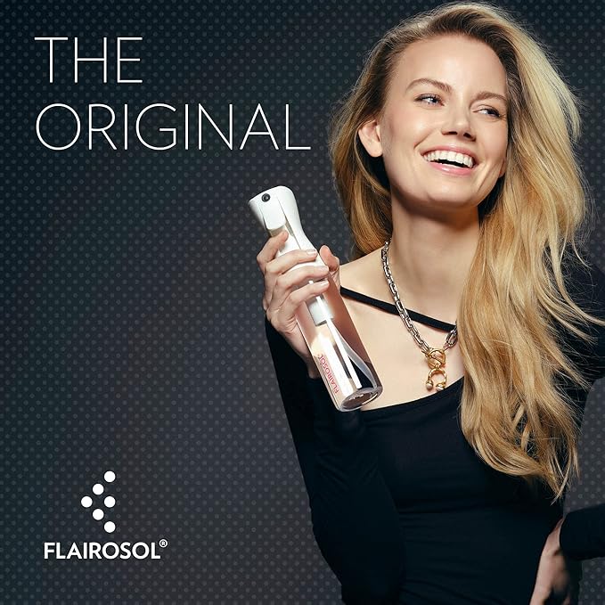FLAIROSOL - The Original, Continuous Ultra Fine Mist Spray Bottle, Multi-Tasking Marvel for Hair, Skin, Home, Pet Care and more, Refillable and Reusable, 10.1oz/300ml (Clear Bottle-Pink Print)