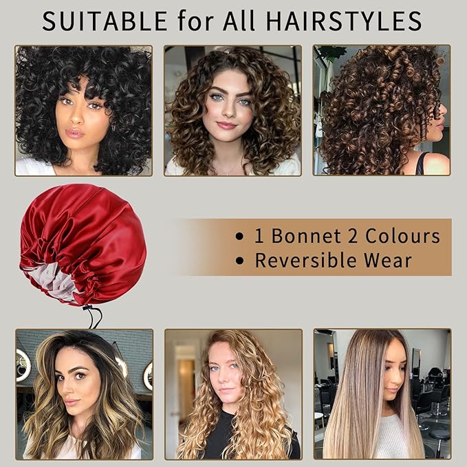 22 Momme 100% Mulberry Silk Bonnet Hair Wrap for Sleeping, Adjustable Silk Scrunchies Sleep Cap for Women Men Hair Care, Head Scarf Night Caps with Elastic Stay On Head, 1Pc(Burgundy,Pink)