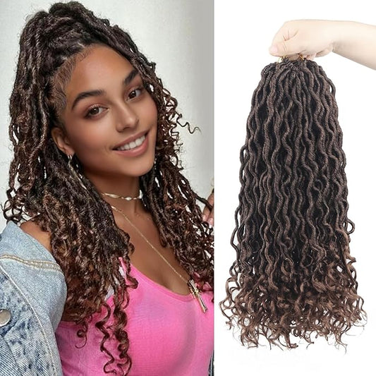 Goddess Locs Crochet Hair 18 Inch 9 Packs Faux Locs with Curly Ends,Pre looped Synthetic Crochet Hair for Black Women