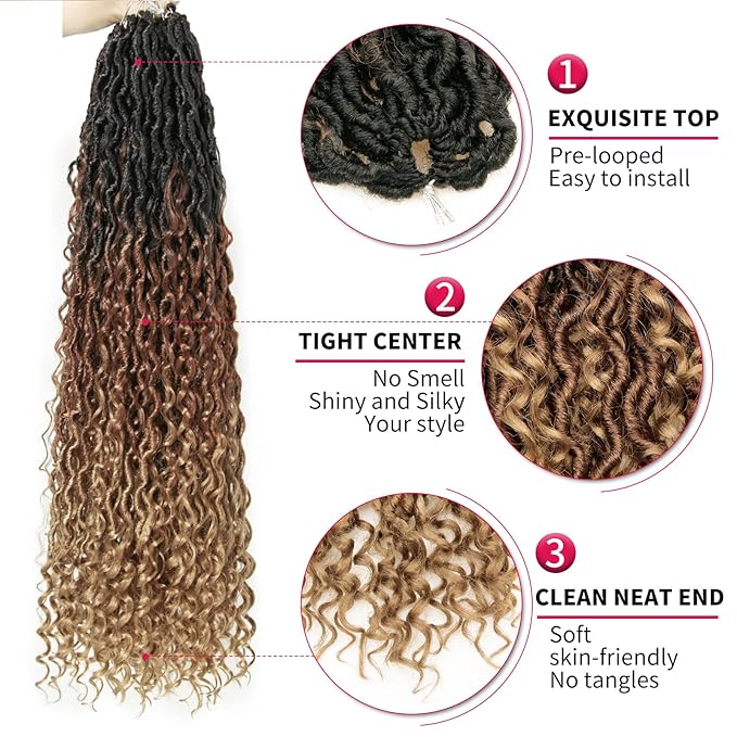 8Packs Goddess Locs Crochet Hair 26Inch Crochet Locs,Boho Faux Loc With Curly Ends River Hippie Bohemian Loc Crochet Hair for Black Women(OT30/27, 26inch(Pack of 8))