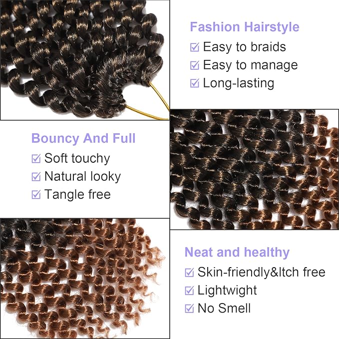 8 Inch Passion Twist Crochet Hair for Women 9 Packs 1b30 Color Water Wave Short Twist Crochet Hair Curly Pre-looped Braiding Hair Extensions For Butterfly Locs Braids