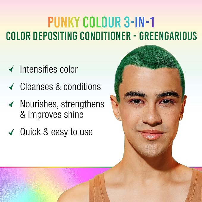 Punky Colour 3-in-1 Color Depositing Conditioner & Hair Cleanser - Greengarious, Semi Permanent Hair Color Conditioner, Sulfate-Free Hair-Dye, 8.5 fl oz.