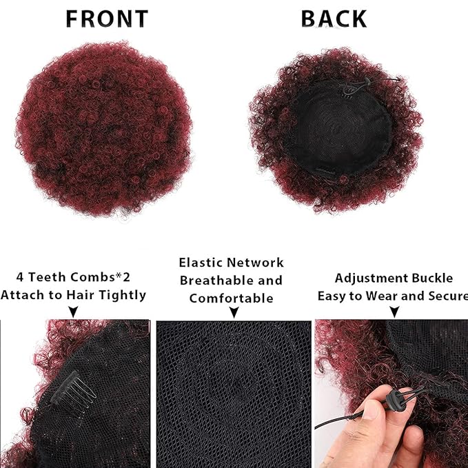 Afro Puff Drawstring Ponytail with Bangs ponytail extension for black women Short Curly Clip in Wrap Updo Hairpiece(TBUG) (No bangs, TBUG#)