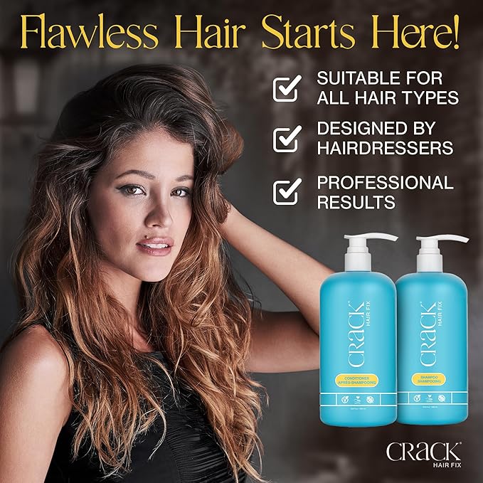 CRACK HAIR FIX Shampoo and Conditioner Set, 33.8 oz Each | Anti-Frizz Hair Products for Damaged Hair, Bond Repair, Curl Care, Humidity Control, and Color Protection