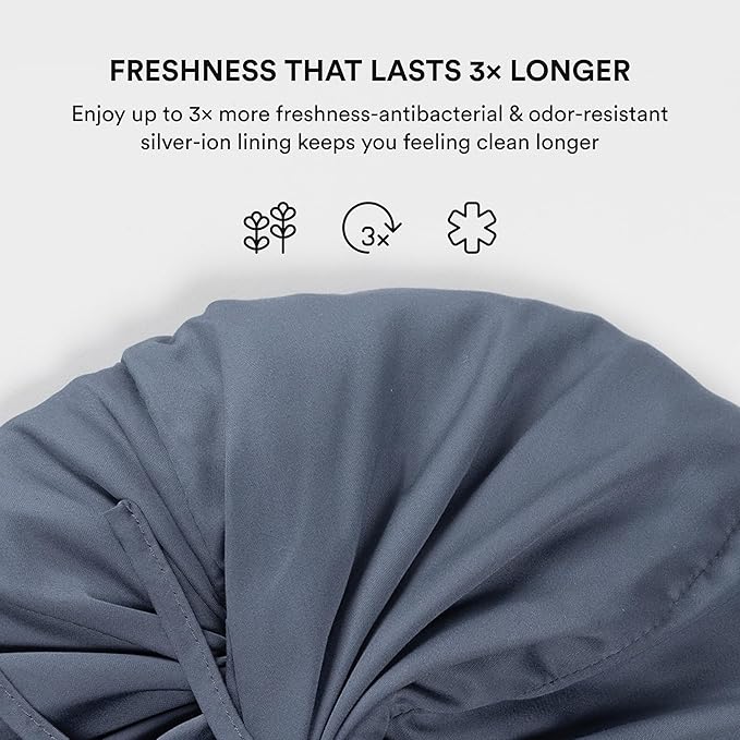 Essentials by Clementine Organic Hair Bonnet in Blue Lagoon | Silver Ion Silk Lined Bamboo Sleep Cap for Frizz-Free, Curly Hair, and Scalp Health