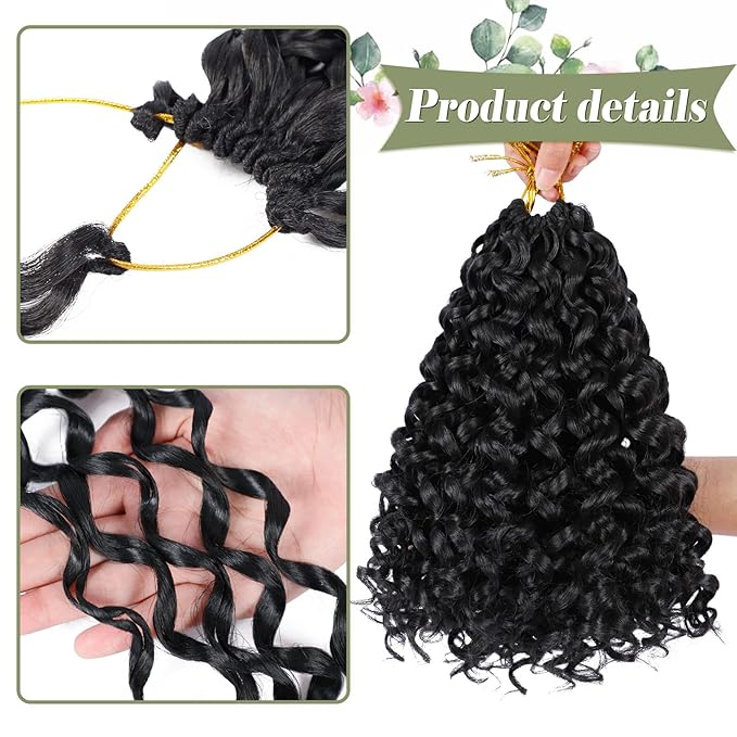 Vomella GoGo Curl Crochet Hair for Women 8 Packs10 Inch Water Wave Curly Crochet Hair Short Beach Curl Synthetic Deep Twist Crochet Hair Extensions(1b#)
