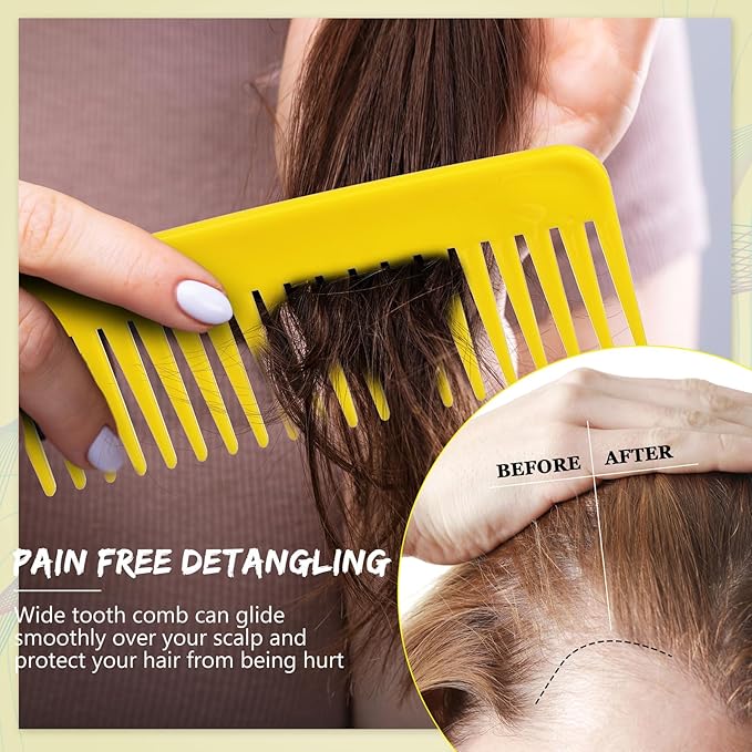 Patelai Wide Tooth Comb Large Hair Detangling Comb for Curly, Wet Dry Hair, No Handle Detangler Accessories(Yellow, Cyan)