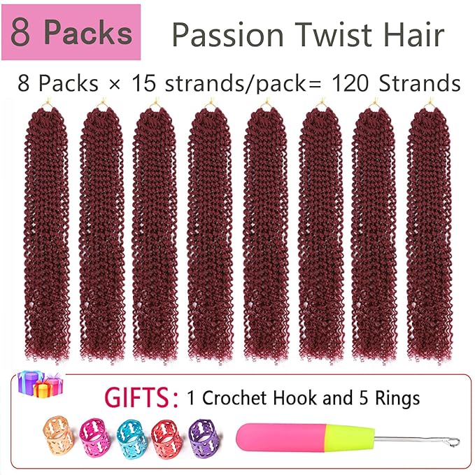 Alrence Passion Twist Hair 18 Inch 8 Packs Water Wave Crochet Hair Curly Braiding Hair For Butterfly Locs Long Bohe Crochet Braids (18 Inch (Pack of 8), BG#)