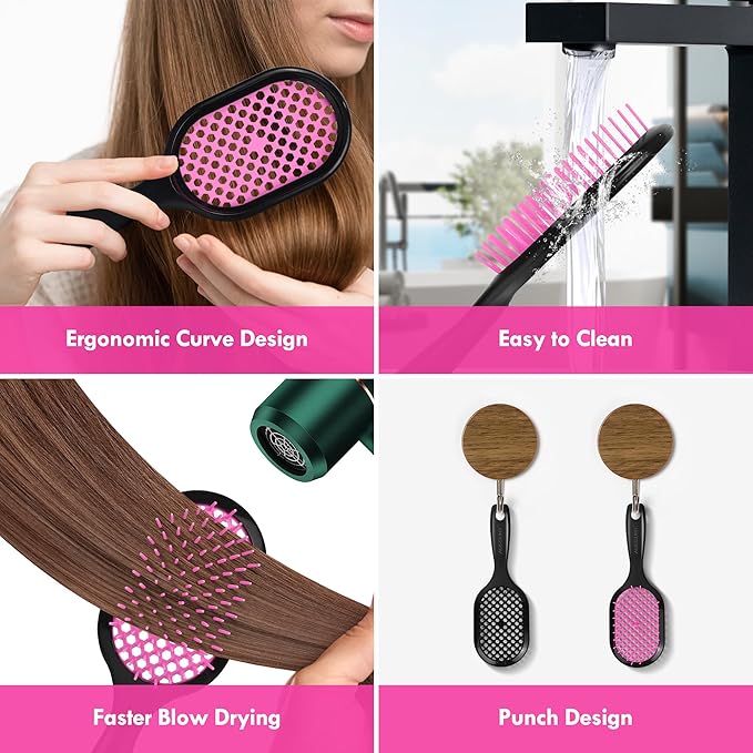 Vented Detangling Hair Brush - 2 Pack Detangler Hairbrush for Effortless Tangle Removal - Ultra-Soft Bristles -For Natural Curly Straight Wet Dry Damaged Hair for Women Men Kids - Black & Blue