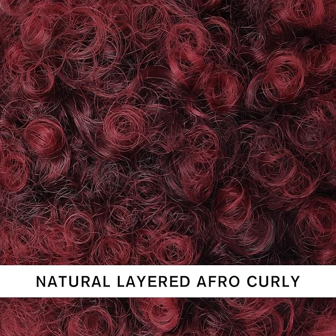 Afro Puff Drawstring Ponytail Synthetic Short Afro Kinkys Curly Afro Bun Extension Ombre Burgundy Hairpieces Updo Hair Extensions for Women Girls(1B/BUG#)