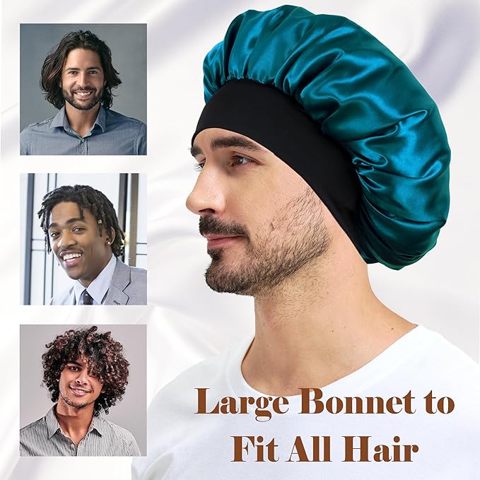 Silk Bonnet for Men Women, Satin Hair Bonnets for Sleeping, Double Layer Large Unisex Sleep Cap for Curly Hair Braids