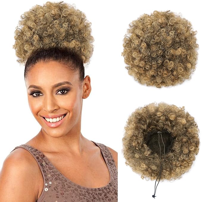 AISI QUEENS Afro Puff Drawstring Ponytail Extension for Black Women, Afro Puff Extension Large Size Black to Honey Brown Afro Kinkys Updo Hairpieces for Women Girls(T27#)