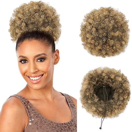 AISI QUEENS Afro Puff Drawstring Ponytail Extension for Black Women, Afro Puff Extension Large Size Black to Honey Brown Afro Kinkys Updo Hairpieces for Women Girls(T27#)