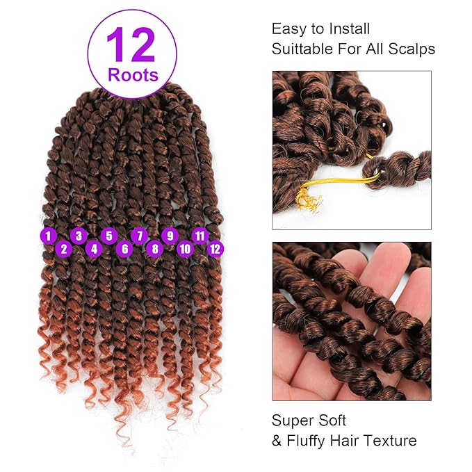 Passion Twist Crochet Hair 12Inch, pre looped Passion Twist Hair 8 Packs Short Passion Twist Crochet Hair for Black Women T350