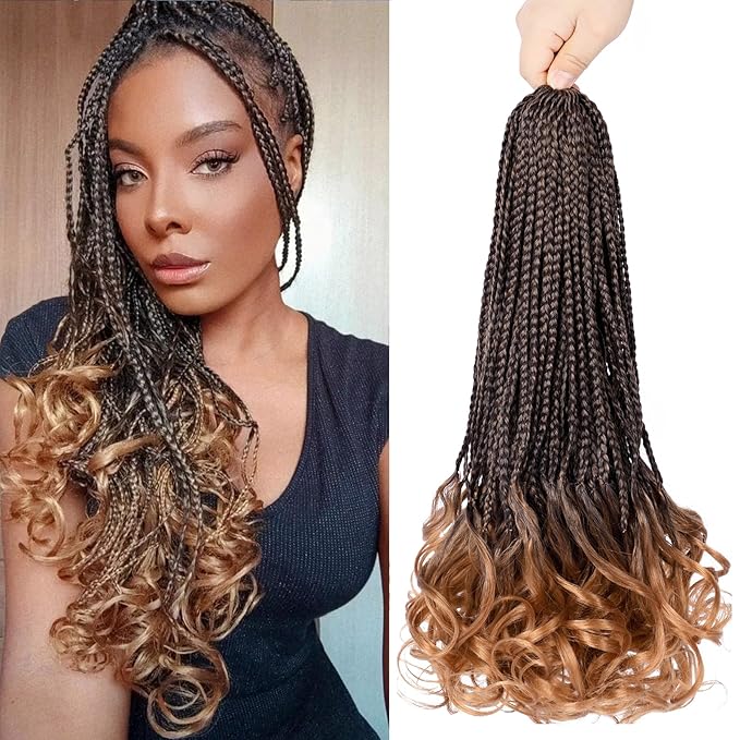 French Curl Crochet Braids 18 Inch Goddess Box Braids Crochet Hair for Women Pre Looped Crochet Box Braid with Curly Ends Synthetic French Curly Braiding Hair Extensions (1B/30)