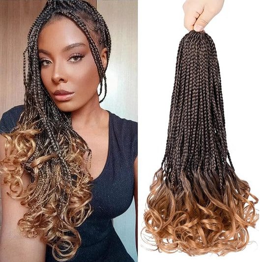 French Curl Crochet Braids 18 Inch Goddess Box Braids Crochet Hair for Women Pre Looped Crochet Box Braid with Curly Ends Synthetic French Curly Braiding Hair Extensions (1B/30)