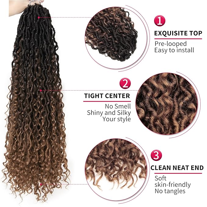 Goddess Locs Crochet Hair 26Inch 8Packs Boho Faux Locs,Crochet Locs With Curly Ends River Hippie Locs Bohemian Locs Crochet Hair(1B/4/30, 26inch(Pack of 8))