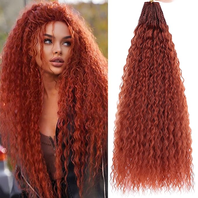 Xtrend Ginger Pre Looped Micro Brazilian Kinky Curly Crochet Hair 8 Packs 24 Inch Micro Curly Braiding Hair Extensions Synthetic Deep Wave For Mini Senegalese Twist Hair For Boho(30 Strands/Pack，350#)