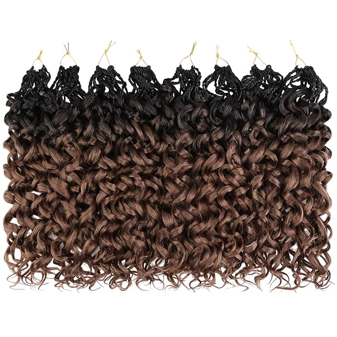 Leeven 10 Inch Pre Looped Gogo Curl Crochet Hair 8 Packs Black to Brown 2 Tone Short Curly Crochet Hair Ocean Wave Crochet Braids Deep Twist Boho Braids Synthetic Hair for Women