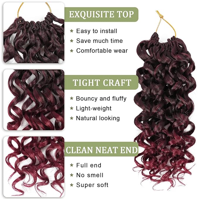Vomella GoGo Curl Crochet Hair 8 Packs Water Wave 10 Inch Curly Crochet Hair for Women Short Beach Curl Synthetic Deep Twist Hair Extensions(Tbug#)