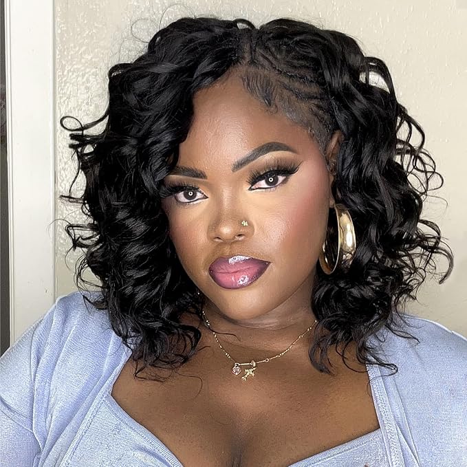 ToyoTress Feather Crochet Human Hair - 10 Inch 250G Ocean Wave Human Crochet Hair For Black Women Natural Color Invisible Knotless Water Deep Curly Braiding Hair (10 Inch, 1B-250G)