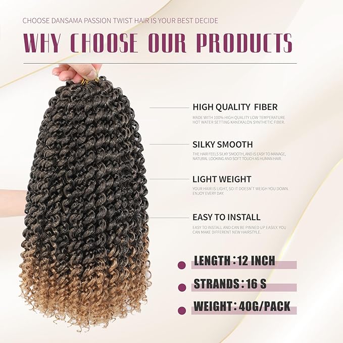 Dansama Passion Twist Hair Water Wave Braiding Hair for Butterfly Style Crochet Braids Bohemian Hair Extensions (12inch (Pack of 6), T1B/27)