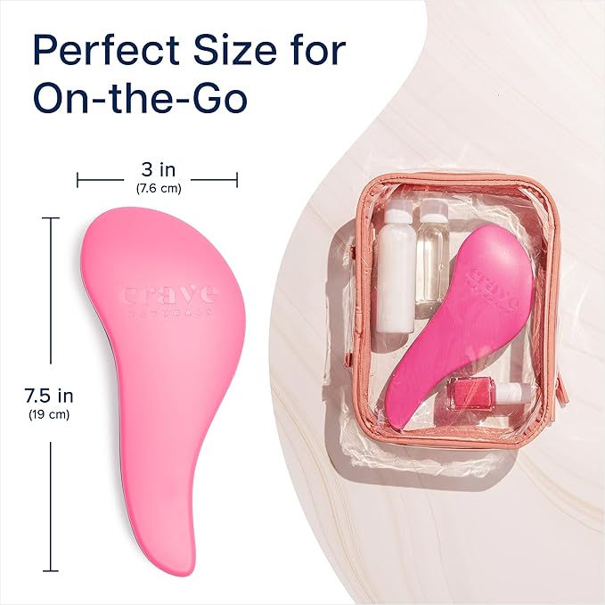 Crave Naturals Glide Thru Hair Brush - Detangler Brush for Curly, Straight, Wet or Dry Hair - Gentle Detangling Brushes for Adults, Kids, Toddlers - Hair Accessories for Women, 7.5x3 - Pink