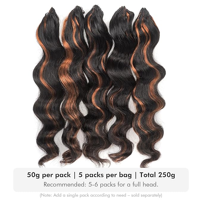 ToyoTress Ocean Wave Feather Crochet Human Hair - 10 Inch 250G Invisible Knotless Water Deep Wave Crochet Human Hair For Black Women Brown Highlight Color Braiding Hair (10 Inch, P1B/30-250G)