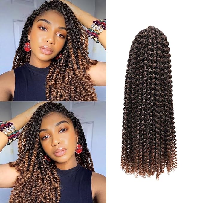 14inch Passion Twists Hair - Ombre Water Wave Crochet Hair for Black Women,Bohemian Curly Braiding Hair for Butterfly Locs,Faux Locs,Boho Style Crochet Braids Hair Extensions(T30#, 132 Strands)