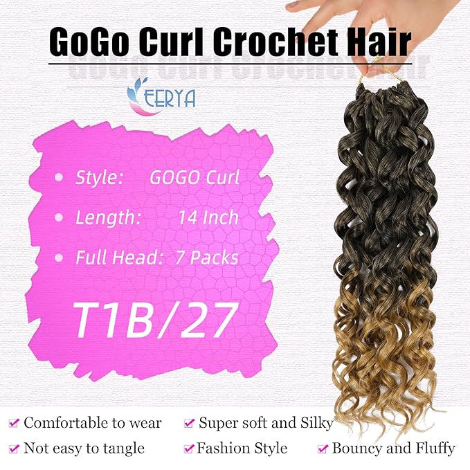 7 Packs GoGo Curl Crochet Hair 14 Inch Short Curly Crochet Hair for Women Beach Curl Water Wave Deep Twist Crochet Braids Synthetic Braiding Hair Extensions (14 Inch, T1B/27)