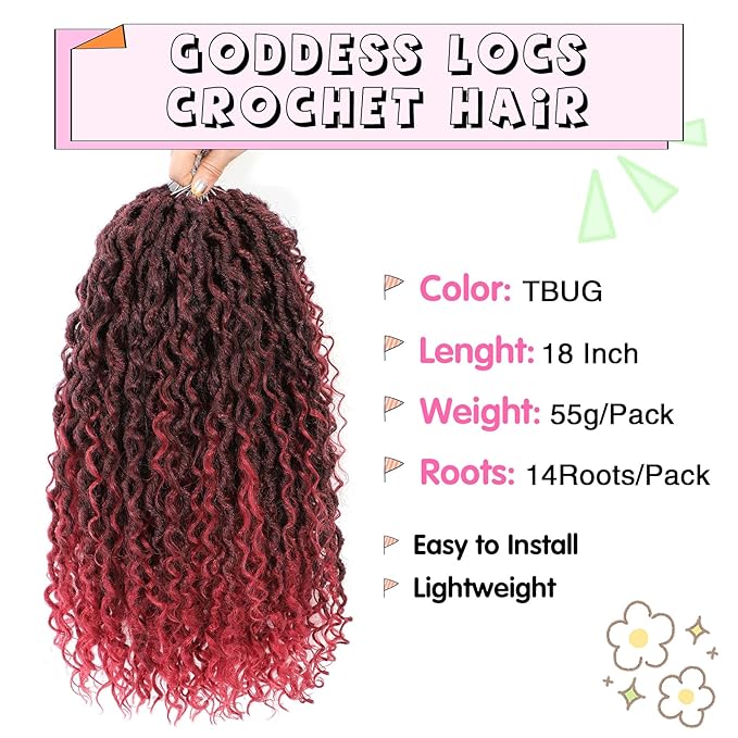 Fulcrum Goddess Locs Crochet Hair 18 Inch, 8 Packs New Faux Locs Crochet Hair for Black Women, Crochet locs with Curly Ends (18Inch (Pack of 8), TBUG#)