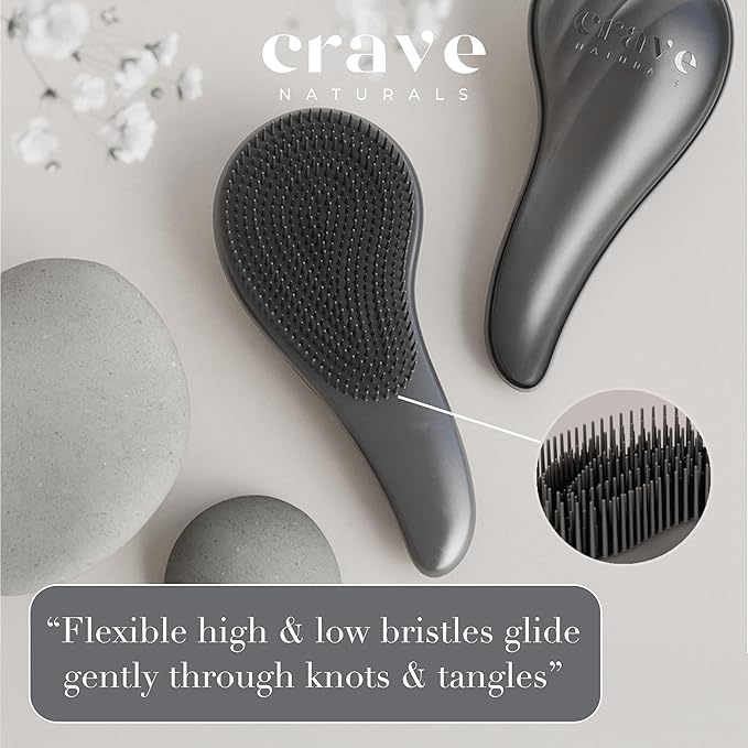 Crave Naturals Detangling Hair Brush Large Black – Glide Thru Hair Detangler Brush for Women, Kids & Toddlers – Gentle Scalp Care, No-Pain Tangle-Free Hairbrush for All Hair Types