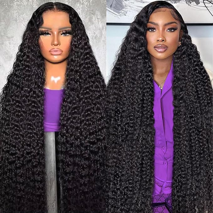 34Inch Deep Wave Lace Front Wigs Human Hair 200% Density 13x6 HD Transparent Deep Curly Lace Front Wigs for Women Pre Plcked Glueless Wigs with Baby Hair
