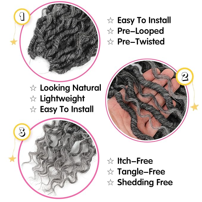 Fulcrum Goddess Locs Crochet Hair 14 Inch, 8 Packs New Faux Locs Crochet Hair for Black Women, Crochet locs with Curly Ends (14Inch (Pack of 8), Tgray#)