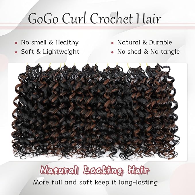 7 Packs Gogo Curl Crochet Hair for Women 8 Inch Pre-Twisted Curly Crochet Hair Deep Ocean Beach Curl Crochet Braids Synthetic Braiding Hair Extensions (8 Inch, P1B/30)