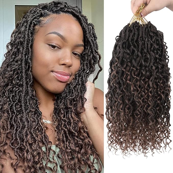 Goddess Locs Crochet Hair,Vemet 16 Inch 9 Packs Synthetic Faux Locs Crochet Hair for Black Women,River Locs Hair Extensions Boho Style Pre looped Faux Locs with Curly Ends