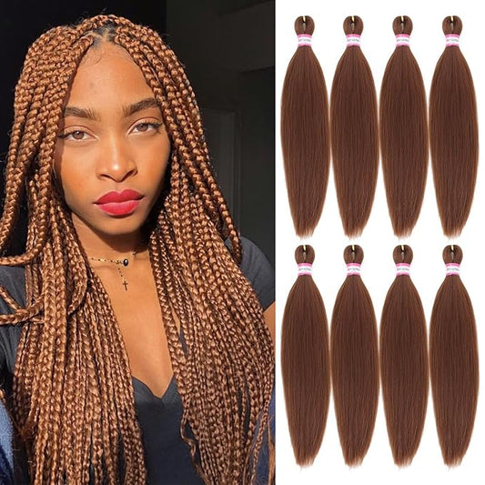 Dorsanee Brown Braiding Hair Pre Stretched 20 Inch 8 Packs Braiding Hair Extensions for Crochet Box Braids Twists Locs Hair Soft Yaki Texture Hot Water Setting (20inch,#30)