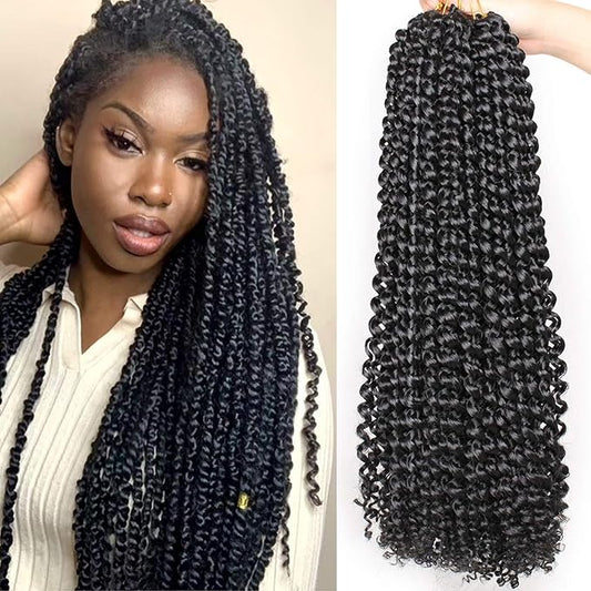 Leeven Passion Twist Hair, 24 Inch Long, Water Wave Crochet Braids, 1B#, 2 Packs, 18 Strands/Pack, Hot Water Setting, Natural Black, for Butterfly Locs, Women